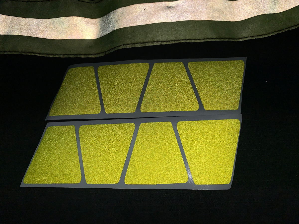 Reflective Fluorescent Yellow Helmet Decal - HAZMAT OPERATIONS - Tetrahedron/Trapezoid Shape
