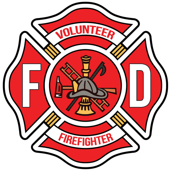 VOLUNTEER FIREFIGHTER MALTESE CROSS WINDOW DECAL