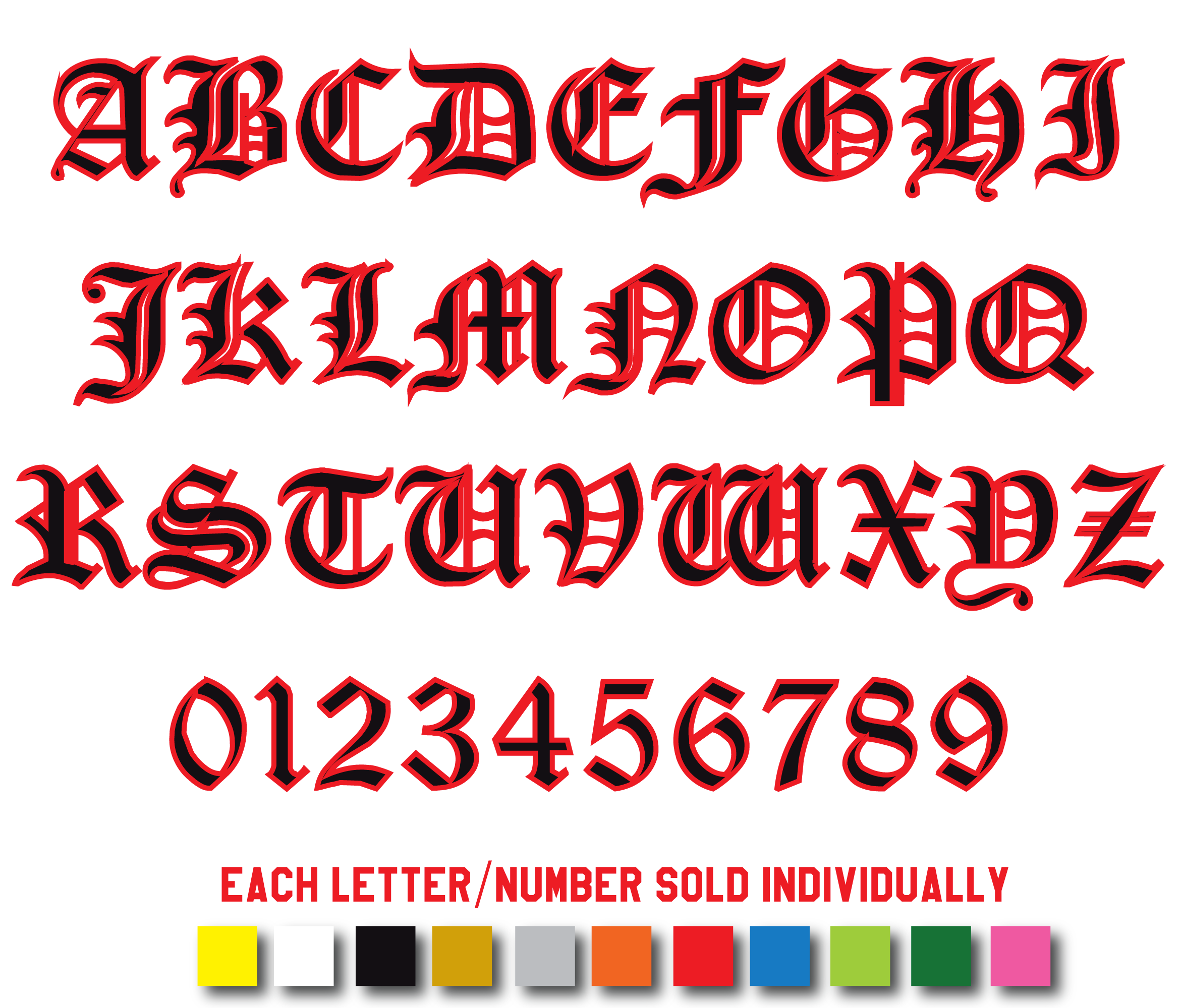 OLD ENGLISH REFLECTIVE LETTERS & NUMBERS